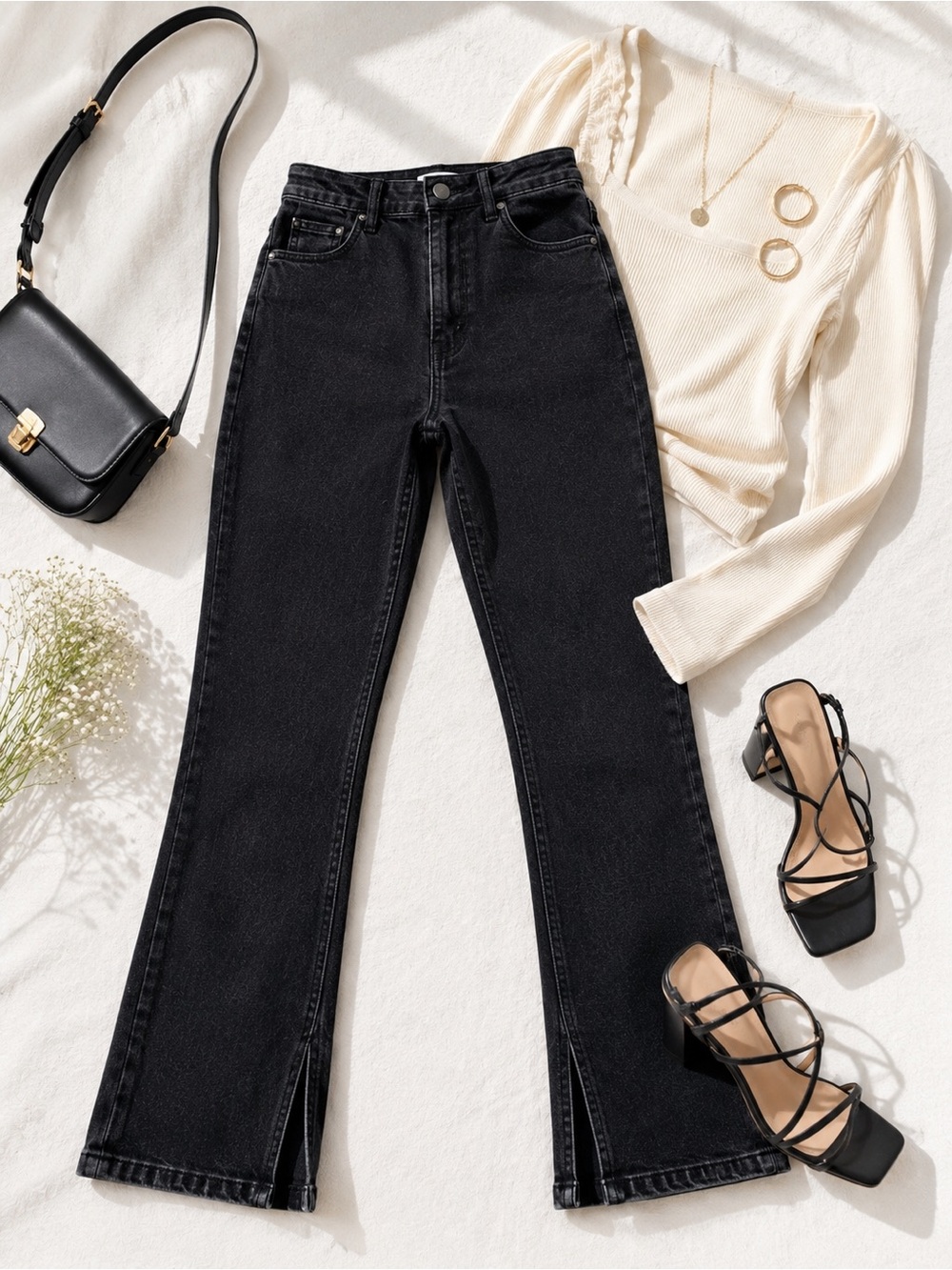 Abercrombie Curve Love High Rise Skinny Split Hem Black Jeans 24S
